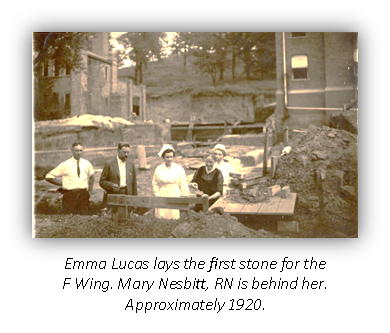 Photo of first stone being placed for F Wing - 1920